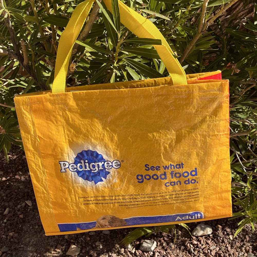 Repurposed dog food bag tote